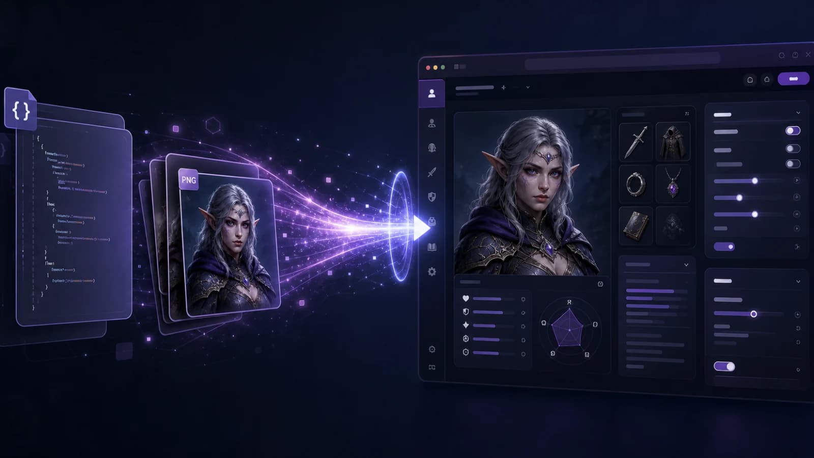 JSON and PNG SillyTavern character cards moving into a purple character creator