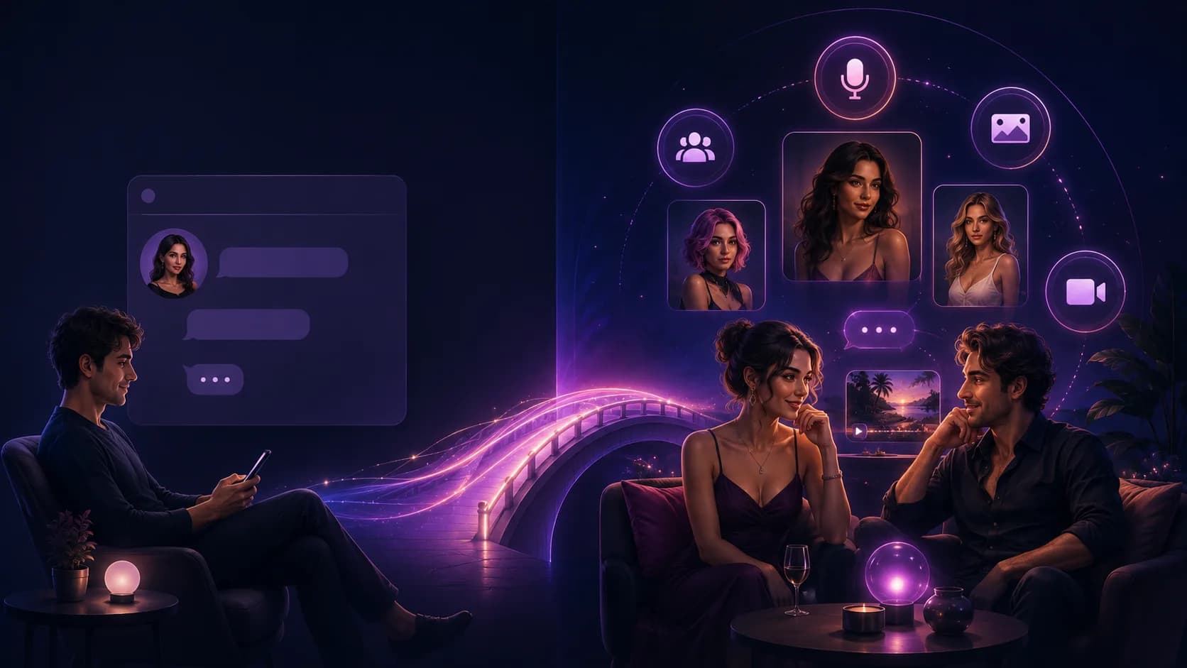 Free AI companion chat compared with paid voice group chat image and video features