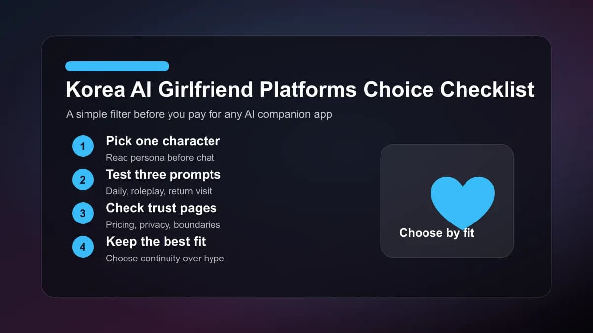 Korea Korea AI girlfriend platforms choice checklist for LumiChat and local platforms